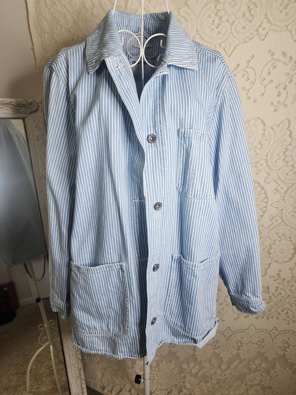 Old Navy Light Blue & White Striped Jacket